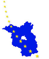 Logo der KBSplus; Brandenburger Landkarte mit einer Linie aus EU-Sternen © Grafik: KBSplus