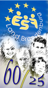 Collage zum 60 Jahrestag des ESF im Bund und 25 Jahrestag in Brandenburg mit Gesichtern und dem Brandenburger Sympathie-Logo © Grafik: EU